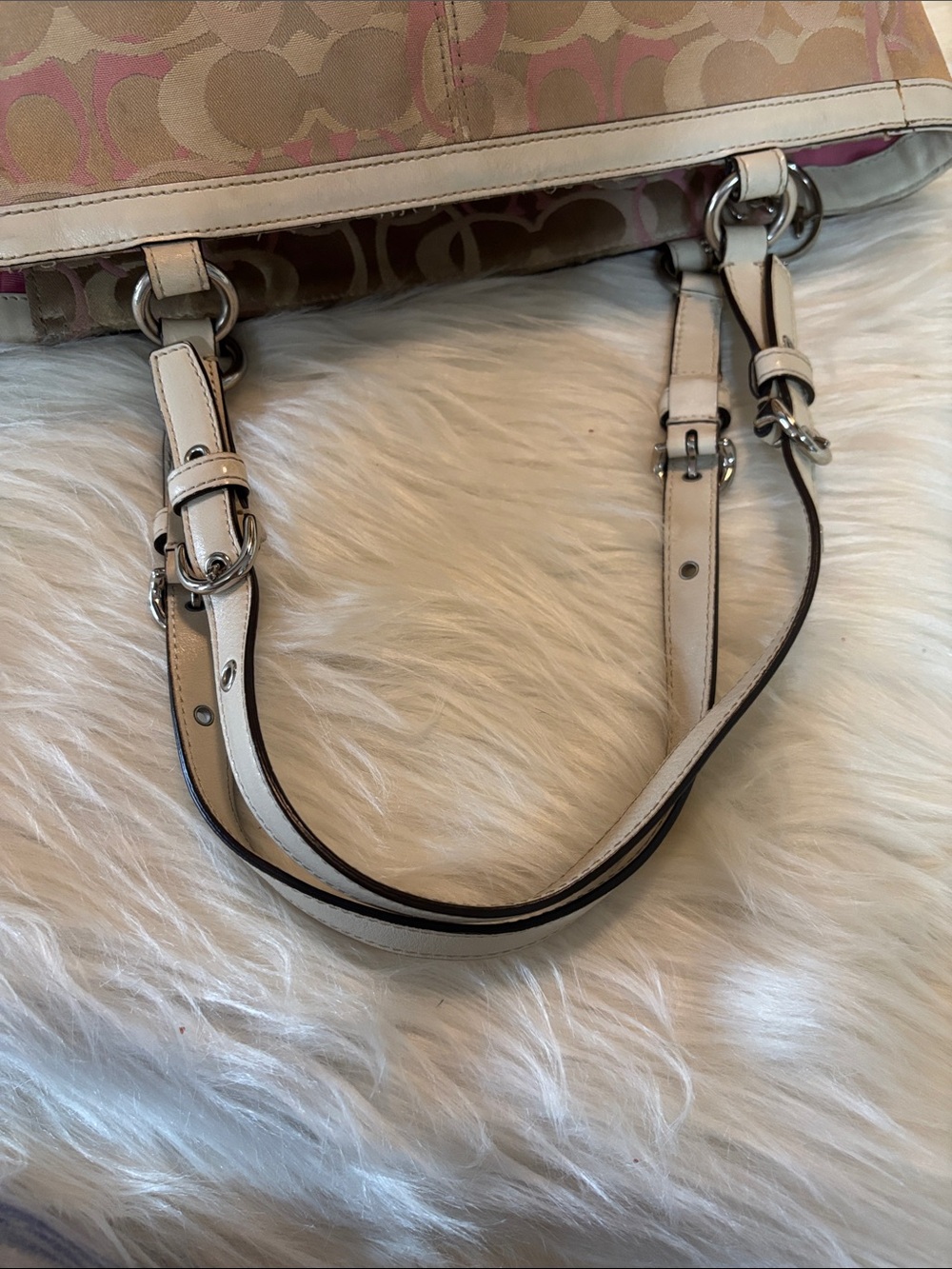 Coach Signature Canvas Tote in Pink and Beige with White Trim 2009 - Picture 9 of 9